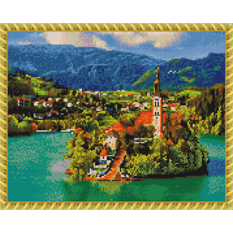  Словения. Озеро Блед Алмазная вышивка мозаика с нанесенной рамкой Molly KM0908