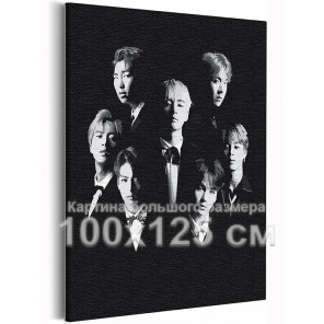  BTS черно-белый арт Корейская K-POP группа 100х125 см Раскраска картина по номерам на холсте AAAA-RS355-100x125