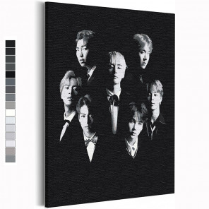  BTS черно-белый арт Корейская K-POP группа Раскраска картина по номерам на холсте AAAA-RS355