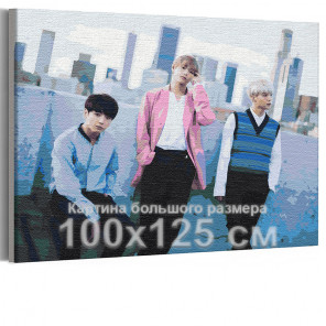  Bangtan Boys на фоне небоскребов / BTS Корейская K-POP группа 100х125 см Раскраска картина по номерам на холсте AAAA-RS357-100x