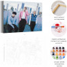 Пример картины и схема Bangtan Boys на фоне небоскребов / BTS Корейская K-POP группа Раскраска картина по номерам на холсте AAA