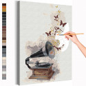 Музыка и бабочки Раскраска картина по номерам на холсте с металлической краской