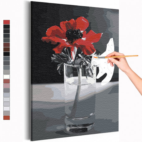  Красный мак на черно-белом фоне / Цветы Раскраска картина по номерам на холсте AAAA-RS391
