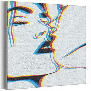 Пример в интерьере Поцелуй / Пара 100х100 см Раскраска картина по номерам на холсте с неоновой краской AAAA-RS313-100x100