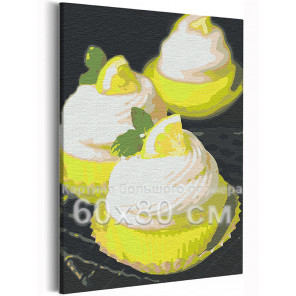 Пример в интерьере Десерт с долькой лимона / Еда / Сладости 60х80 см Раскраска картина по номерам на холсте с неоновой краской 