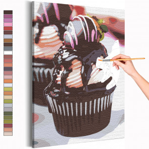  Шоколадный кекс с клубникой / Десерт / Сладости Раскраска картина по номерам на холсте AAAA-RS147