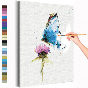 Пример картины и схема Бабочка и цветок / Полет Раскраска картина по номерам на холсте с неоновой краской AAAA-RS154