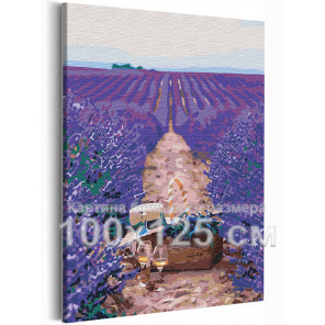 Пример в интерьере Романтическое свидание / Лаванда / Цветы 100х125 см Раскраска картина по номерам на холсте с неоновой краско