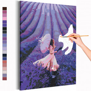 Пример картины и схема Девушка и поле лаванды / Прованс Раскраска картина по номерам на холсте с неоновой краской AAAA-RS204