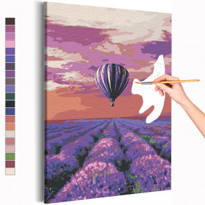  Воздушный шар и поле лаванды / Полет Раскраска картина по номерам на холсте с неоновой краской AAAA-RS205