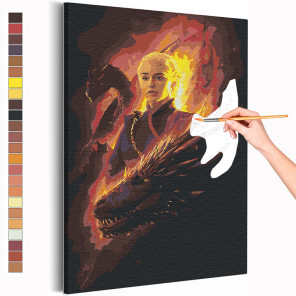 Пример картины и схема Девушка и драконы Раскраска картина по номерам на холсте AAAA-RS211