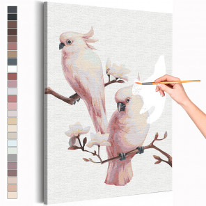  Попугаи на ветке / Птички Раскраска картина по номерам на холсте AAAA-RS215