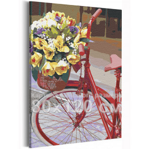 Пример в интерьере Велосипед и букет цветов / Прогулка 80х120 см Раскраска картина по номерам на холсте AAAA-RS214-80x120