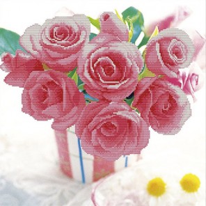 Розовые розы в стеклянной вазе Алмазная вышивка (мозаика) Timkee