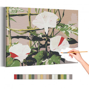 Пример картины и схема Японский вьюнок / Цветы Раскраска картина по номерам на холсте AAAA-RS228