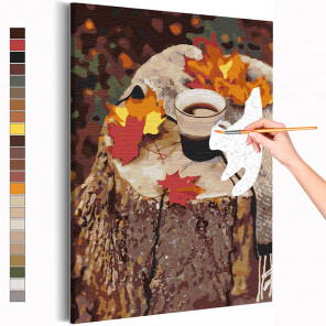  Кофе на природе / Осень Раскраска картина по номерам на холсте AAAA-RS362