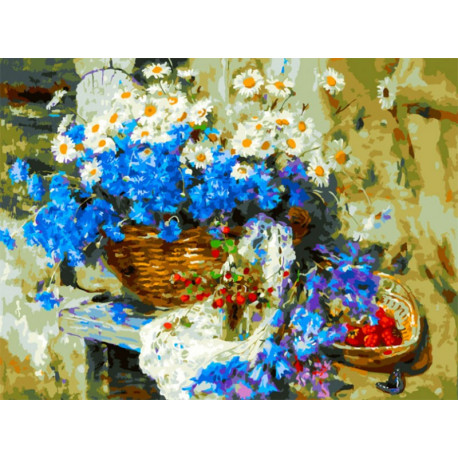  Корзина полевых цветов Раскраска картина по номерам на холсте Белоснежка 438-AS