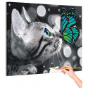 Котенок и яркая бабочка / Животные Раскраска картина по номерам на холсте с неоновой краской