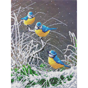  Синички на снегу Габардин с рисунком для вышивки бисером Каролинка ТКБЖ 3039