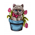 Котенок в цветочном горшке Канва жесткая с рисунком для вышивки Gobelin L