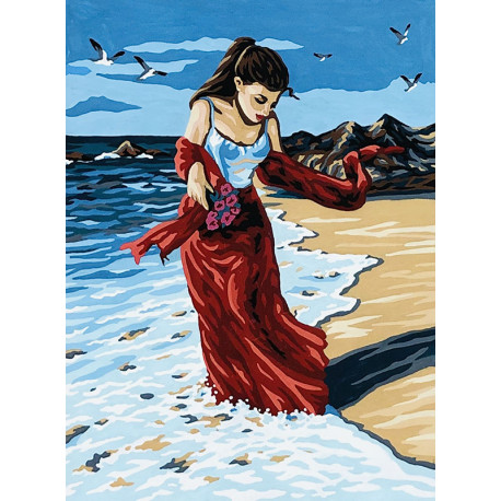  Девушка у моря Канва жесткая с рисунком для вышивки Gobelin L 10.565