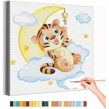  Тигрёнок на луне / Символ года / Животные Раскраска картина по номерам на холсте с с неоновой краской для детей AAAA-RS380
