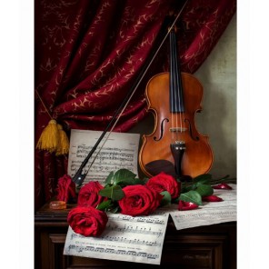 Скрипка и розы Алмазная вышивка (мозаика) Diy
