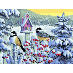  Синички зимой Раскраска картина по номерам на цветном холсте Molly KK0726