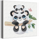 Малыши панды на ветке / Животные Раскраска картина по номерам для детей на холсте
