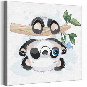  Панда вниз головой на ветке / Животные Раскраска картина по номерам для детей на холсте AAAA-V0024