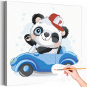 Панда в кепке в синей машине / Животные Раскраска картина по номерам для детей на холсте