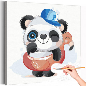  Панда в кепке в надувном круге / Животные Раскраска картина по номерам для детей на холсте AAAA-V0072