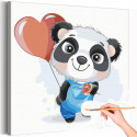 Панда с шариком и розочкой / Животные Раскраска картина по номерам для детей на холсте