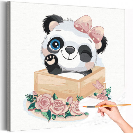  Панда с бантиком машет лапой / Животные Раскраска картина по номерам для детей на холсте AAAA-V0077