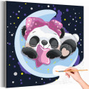 Панда девочка на луне / Животные Раскраска картина по номерам для детей на холсте с неоновой краской