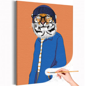  Модный тигр в шапке / Животные / Символ года Раскраска картина по номерам на холсте AAAA-V0007