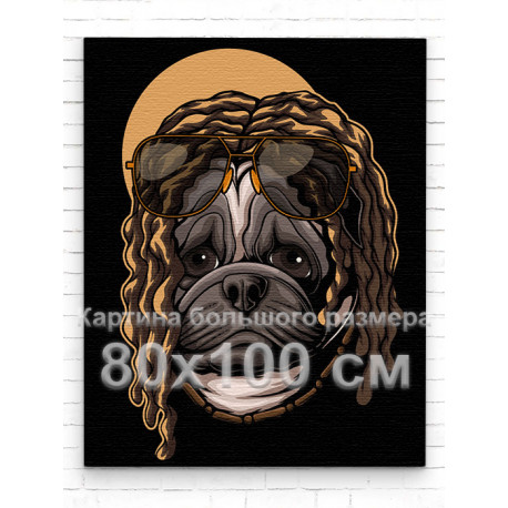  Мопс с дредами / Животные / Собаки 80х100 см Раскраска картина по номерам на холсте AAAA-C0168-80x100