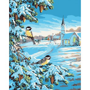 Снежная зима Раскраска ( картина ) по номерам на холсте Белоснежка