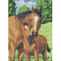 Мамы и их зверята. Лошади Габардин с рисунком для вышивки бисером Каролинка