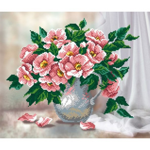 Розовые цветы в вазе Ткань с рисунком для вышивки бисером МП Студия Г-101