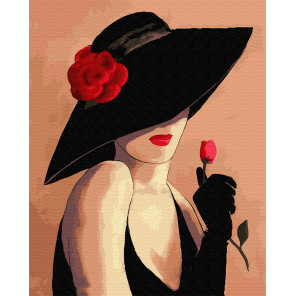 Дама с красным цветком Раскраска картина по номерам на холсте ZX 23303