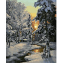 Закат в зимнем лесу Раскраска картина по номерам на холсте