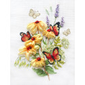 Эхинацея и бабочки Набор для вышивания крестом и лентами Многоцветница