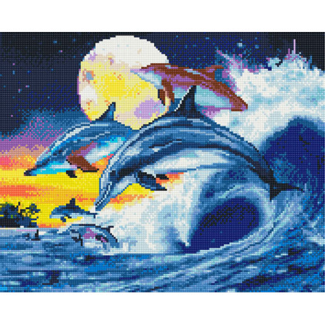  Дельфины на фоне луны Алмазная вышивка мозаика без подрамника GJW5511