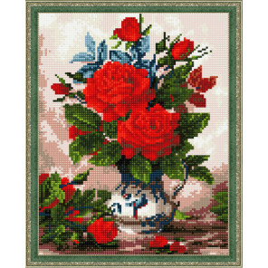  Алые розы в вазе Алмазная вышивка мозаика на подрамнике EQ10157