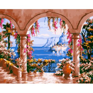 Терраса с видом на залив Раскраска ( картина ) по номерам акриловыми красками на холсте Iteso