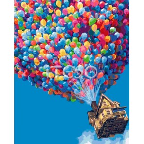 Дом на воздушных шарах Раскраска ( картина ) по номерам акриловыми красками на холсте Iteso