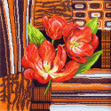 Тюльпаны на коричневом Ткань с рисунком для вышивания Матренин Посад