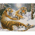 Тигры в зимнем лесу Алмазная вышивка мозаика без подрамника