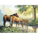Лошади у ручья Алмазная вышивка (мозаика) Цветной